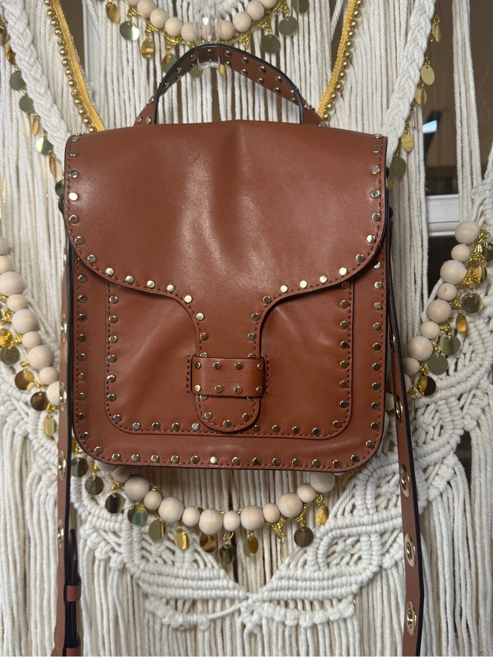 NEW Rebecca Minkoff Brown Studded Leather Crossbody Bag Purse Gold grommets - Picture 2 of 9